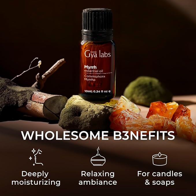 100% Pure Myrrh Essential Oil - 0.34 Fl Oz - Myrrh Oil for Hair, Skin, Diffuser, Aromatherapy & DIY Candle Making Scent