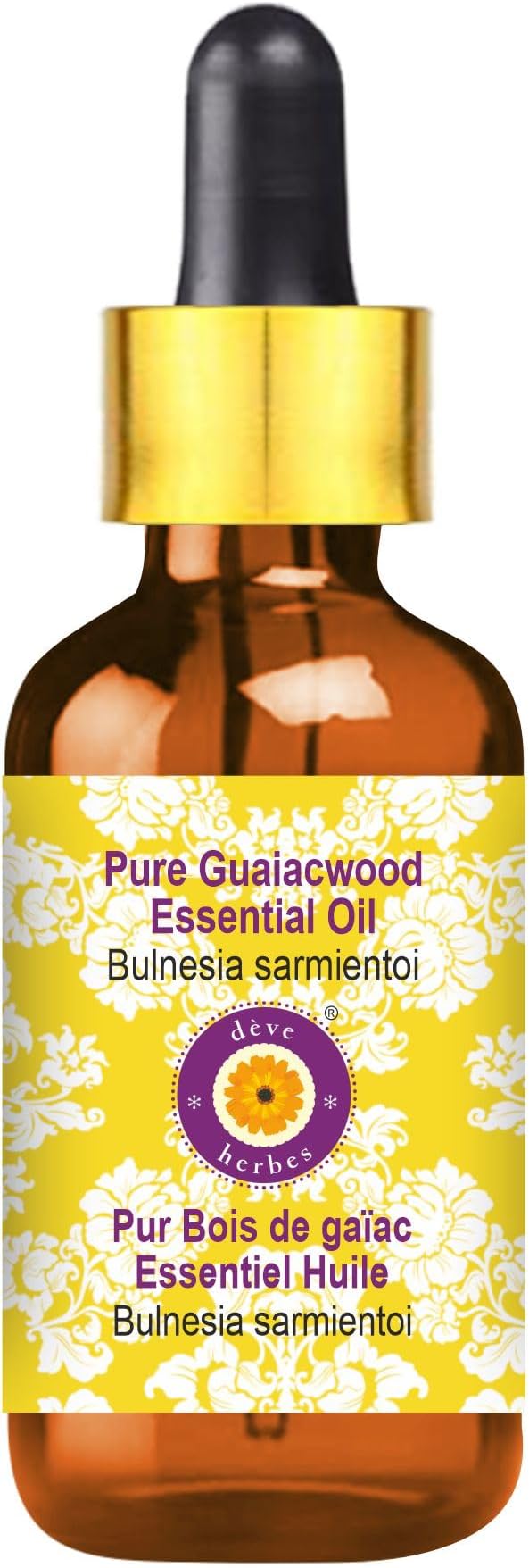 Deve Herbes Pure Guaiacwood Essential Oil (Bulnesia sarmientoi) with Glass Dropper Steam Distilled 10ml (0.33 oz)