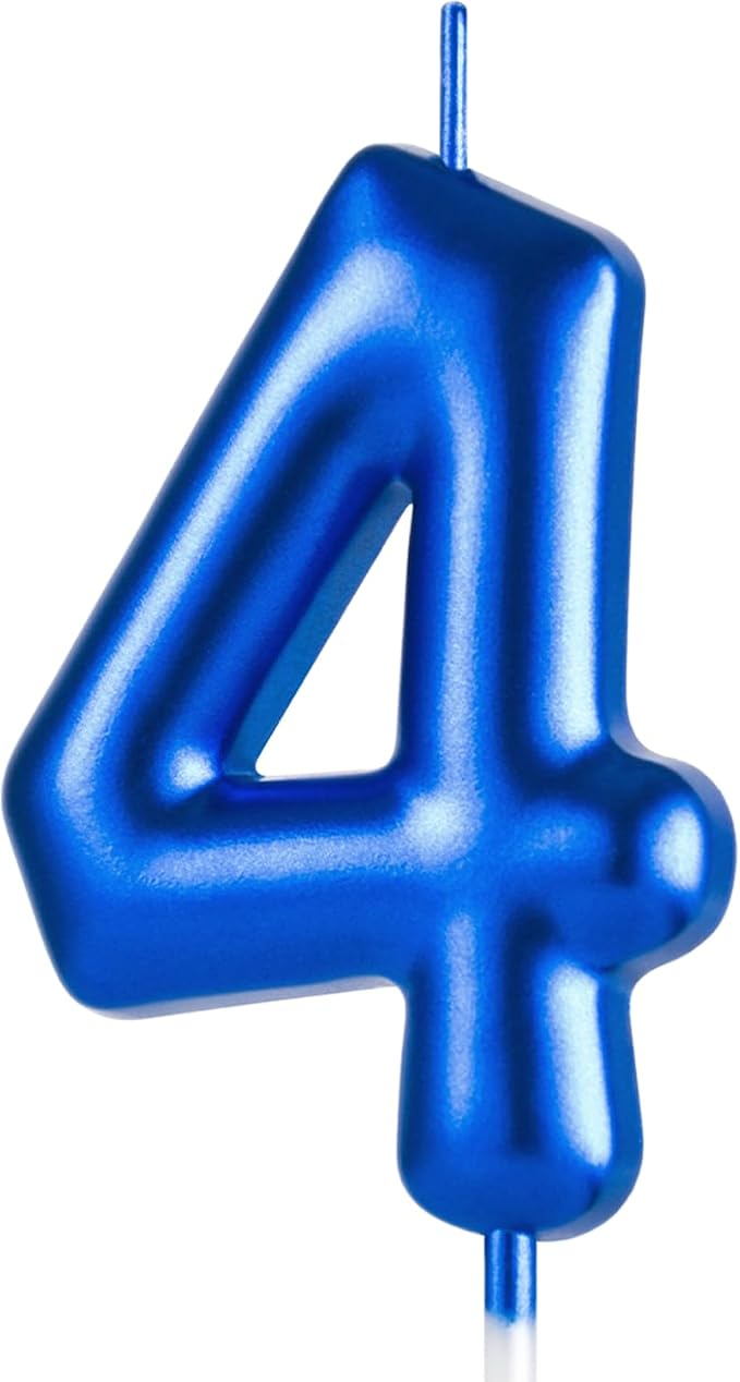 2.76“ Large 4 Birthday Candle, Four Candle for 4th Birthday Boy, Number 4 Candle for Boys Blue Theme Birthday Party Decorations, Blue Birthday Candles for Jersey Shore Birthday Decorations