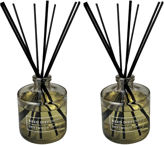 Bellevue Reed Diffuser, 6 fl oz Glass Filled Diffuser, Highly Concentrated Fragrances with Essential Oils, Home Fragrance, Scent:Driftwood Sand (Pack of 2)