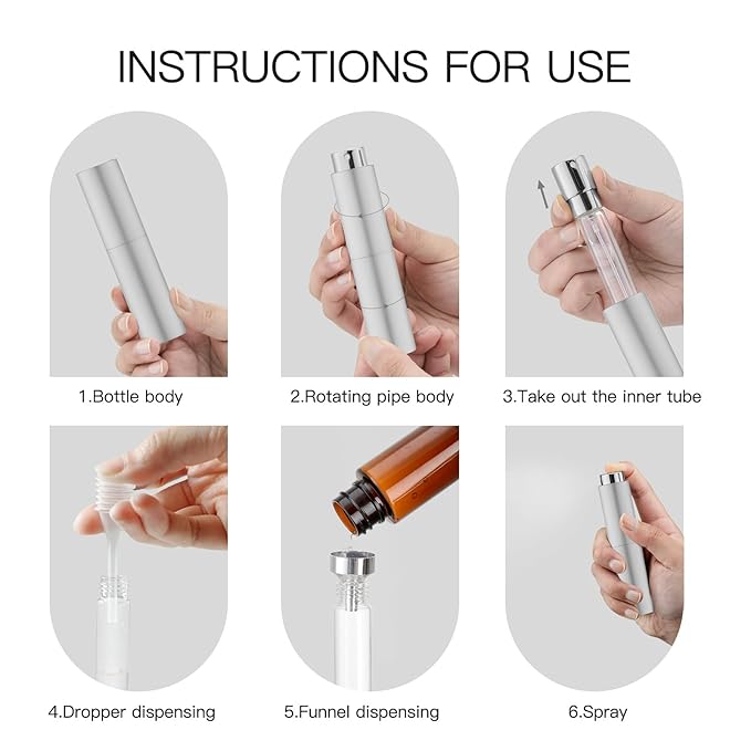 Tekson 10ml Travel Perfume Atomizer Refillable, Mini Cologne Spray Bottle Empty, Small Coffee Spray Bottle (Sliver)