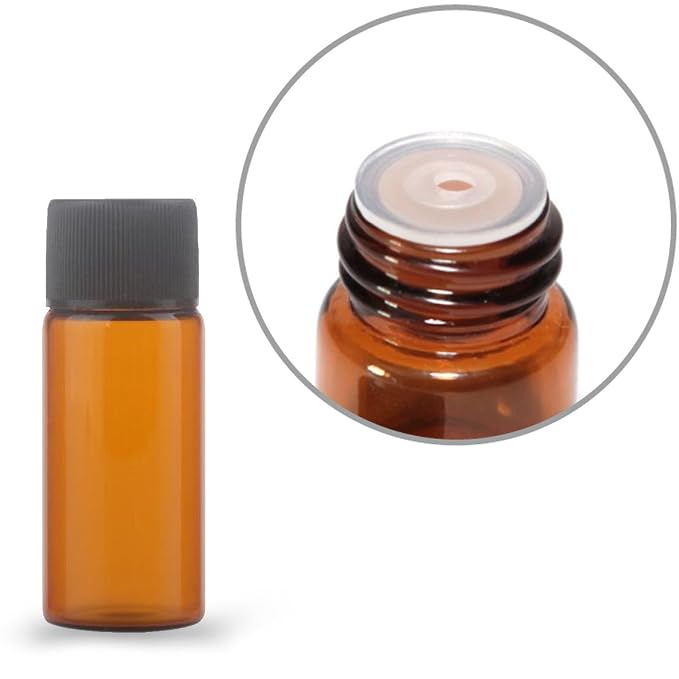 12 Pack Set Brown Screw Cap Glass Bottle Small Mini Empty Oil Amber Vial (10ml)