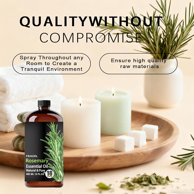 Rosemary Essential Oil, Rosemary Oil 16 Fl Oz 480 ML for Diffuser Humidifier Yoga Cleaning DIY Candle Soap Making Perfume Gift Essential Oils FRAOIL (Rosemary 16 Fl Oz (Pack of 1))