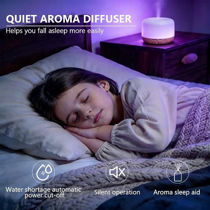 YINBAOGE Essential Oil Diffuser,Ultrasonic Cool Mist Humidifier with 2 Mist Modes,7 Color LED Light,2H/4H Timer, Quiet Aroma Diffuser for Bedroom, Home, Office, Auto Shut-Off(Light Wood Grain, 300 ml)