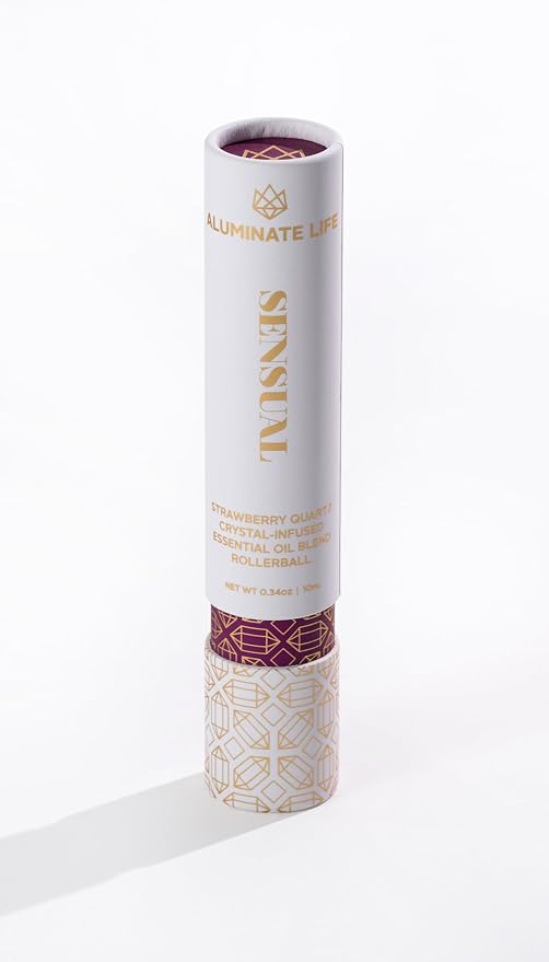 Essential Oil Rollerballs, .34 OZ, Sensual - Strawberry Quartz Crystal Infused - Scents of Star Anise, Rose, Sichuan Pepper & White Musk - Aromatherapy Roll On Oils, Massage