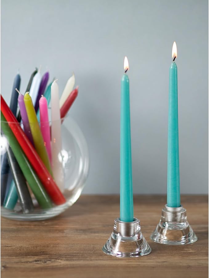 CANDWAX 12 inch Turquoise Taper Candles Pack of 4 - Unscented Smokeless Dripless Teal Candlesticks - Perfect for Holidays, Ordinary Dinners and Special Occasions - Tall Taper Candles