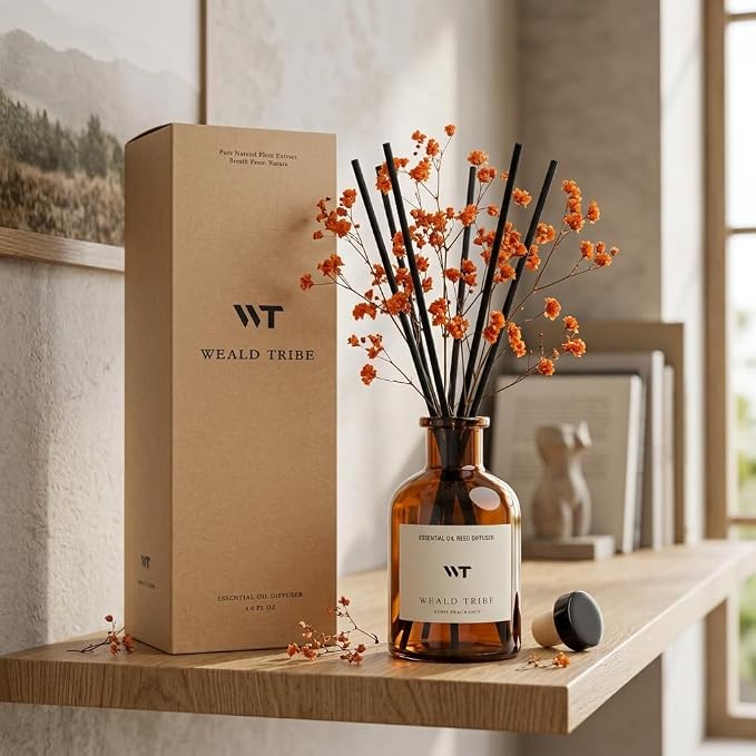 WEALD TRIBE Flower Reed Diffuser Set Neroli Scent for Bathroom Accessories Shelf Decor & Air Fresheners, Sticks Defusers with 4.0 fl oz Essential Oils & Leaves, House Bedroom Office Decor & Gifts
