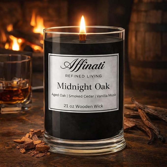 Affinati Smoked Bourbon Large Scented Candle, 21 oz Wooden Wick Tumbler – Highly Fragrant Extra Long Lasting Home Fragrance, Soy Blend Candle