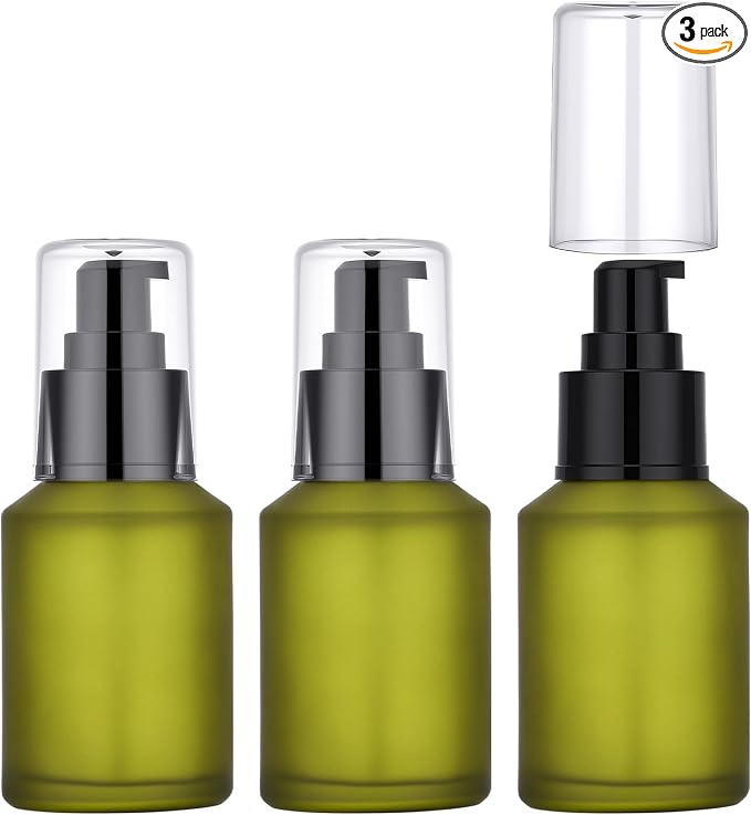 Segbeauty 2oz Frosted Glass Travel Lotion Container Refillable, 3pcs Small Travel Containers for Creams, 60ml Mini Empty Lotion Bottles with Pump Dispenser, Cosmetic Containers Sample Cream Bottle