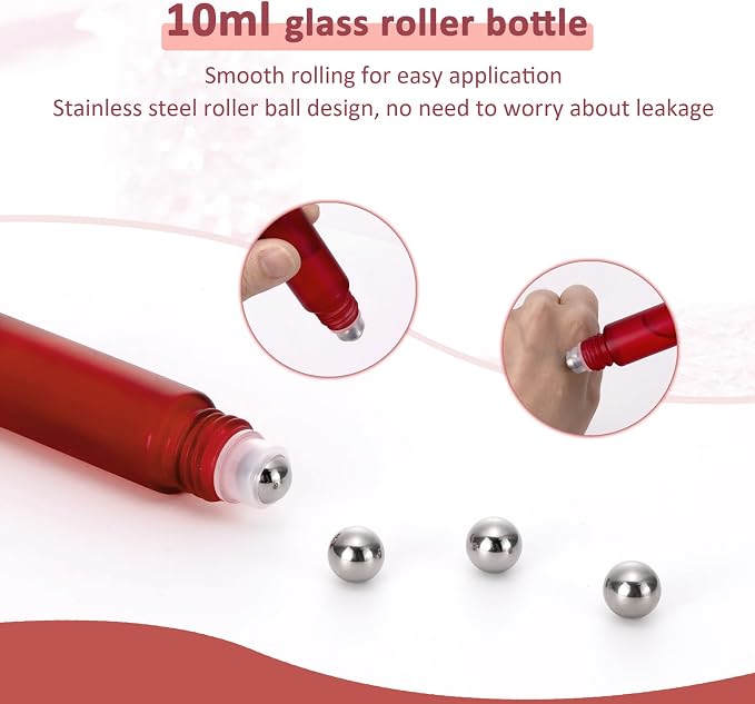 Kesell 10Pack 10 ml Empty Essential Oil Roller Bottles, Stainless Steel Roller Balls Refillable Essential Oil Containers, Small Glass Roll-on Bottles for Perfume,Travel
