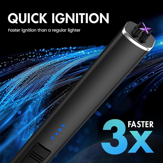 Windproof Flameless Long Candle Lighter with Dual Arc, USB Rechargeable Lighter for Candles, Grill and Fireworks