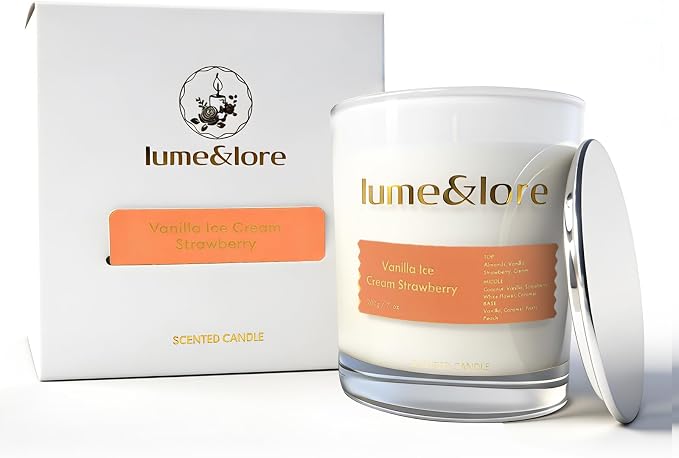 Vanilla Ice Cream Strawberry Scented Candle - 7oz Natural Soy Wax, Comforting Gourmand Aroma for Cozy Gatherings