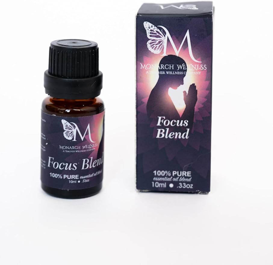 Monarch Wellness Focus Essential Oil Blend for Concentration & Clarity – Rosemary, Orange, Grapefruit, Spearmint, Clove, Bay Laurel & Fir Needle – Aromatherapy for Teachers & Classrooms (10ml)