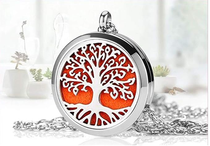 Aromatherapy Essential Oil Diffuser Necklace Tree of Life Pattern Stainless Steel Locket Pendant