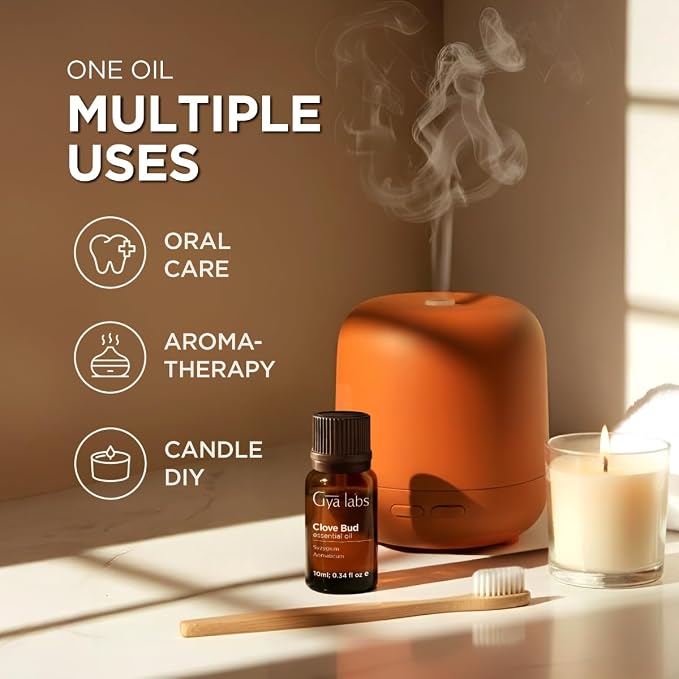 Gya Labs Clove Essential Oil - 0.34 Fl Oz - for Hair, Skin, Diffuser, Aromatherapy & DIY Candle Making Scent (Pack of 2)