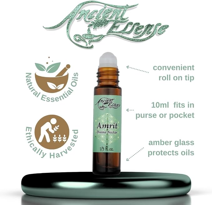 Ancient Essence Amrit Divine Nectar Roll On Essential Oil Calming Soothing Spirit Uplifting Best for Meditation & Relaxation (1/3 FL OZ)