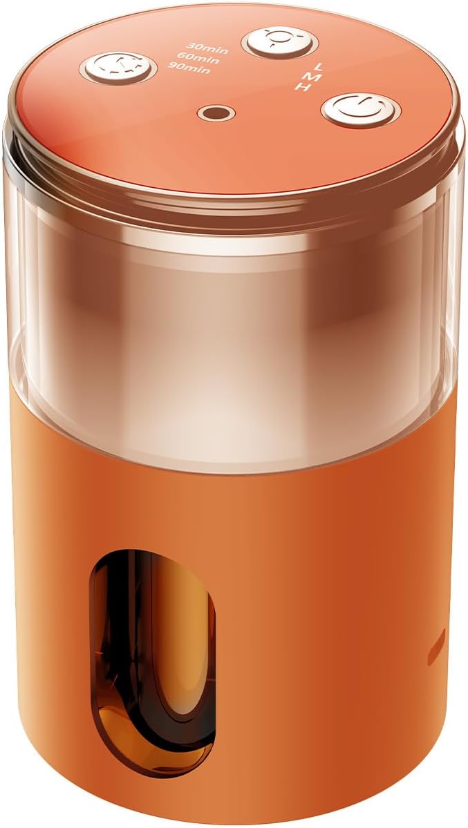 Waterless Essential Oil Diffuser: 𝟗 𝐂𝐨𝐥𝐨𝐫𝐬 𝐋𝐄𝐃 Scent Diffuser for Home&Car&Office - Portable Diffuser with 48H Battery, 4 Timers & 3 Mist Levels, Bright Orange