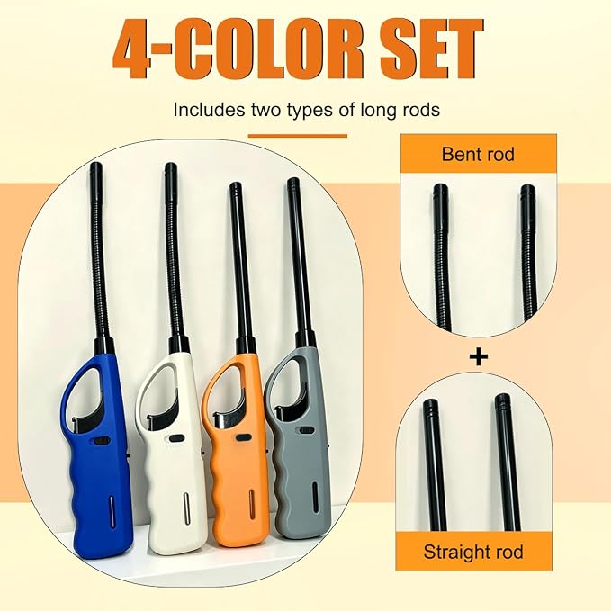 Butane Lighter, 4pcs Refillable Lighter for BBQ Candle(No Butane Inside)