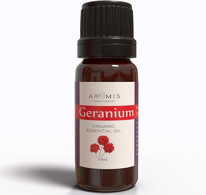 ArOmis Geranium Essential Oil - Organic - 100% Pure Therapeutic Grade - 10ml (.34 Fl Oz), Undiluted, Premium 150 Micron Filtered for Nebulizer Use