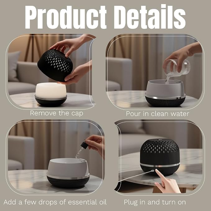 Essential Oil Diffuser 300ml for Home Bedroom, Aromatherapy Oil Diffuser with 3H 6H Timer, 7 Color Light, USB Type-C, Hollow Design, Auto Shut-Off(Dark Woodgrain, Openwork)