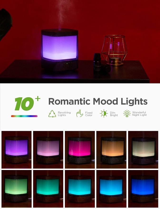 InnoGear Diffusers for Essential Oils, 300ml Oil Diffuser Aromatherapy Diffusers Aroma Ultrasonic Cool Mist Humidifier 4 Timers Color Changing Lights Auto-Off, Brown