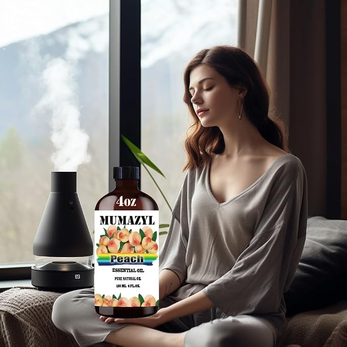 Peach Essential Oil, Peach Oil 4 Fl Oz 120ML for Diffuser Humidifier Yoga Cleaning DIY Candle Soap Making MUMAZYL Essential Oils