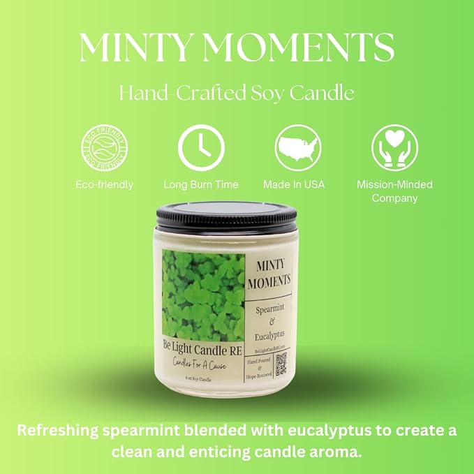 Be Light Eucalyptus Mint Candle | 8oz Long Lasting Scented Candle for Home Aromatherapy