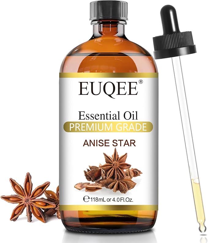 EUQEE Anise Star Essential Oil 4oz / 118ML Large Capacity Anise Star Essential Oil Pure & Premium Essential Oil with Glass Dropper for Candle Soap Making, Diffusers