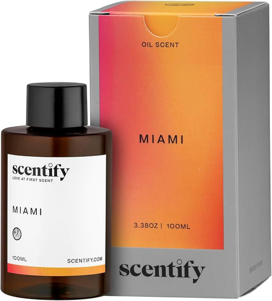 Scentify Miami Aroma Oil Refill Scent for Oil Diffusers - Creamy, Cashmere, Sandalwood, Musk Scents - Luxurious Relaxing Aromatherapy Diffuser Fragrance 100ml, 3.38 oz