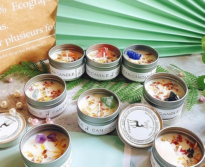 Chakra Crystals Candle, 3 Scented Soy Candles with Crystals, Spiritual Gifts for Women, Mothers Day Gifts, Aromatherapy Candle, Canned Soy Candles (Enery Balance Set)