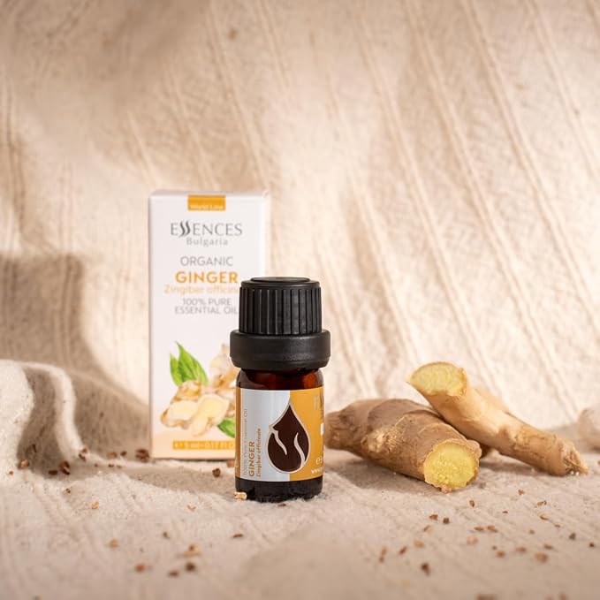Essences Bulgaria Organic Ginger Essential Oil 0.17 Fl Oz 5ml Zingiber officinale - 100% Pure Natural Undiluted Therapeutic Grade Aromatherapy Oil for Diffuser Humidifier Lymphatic Drainage Massage