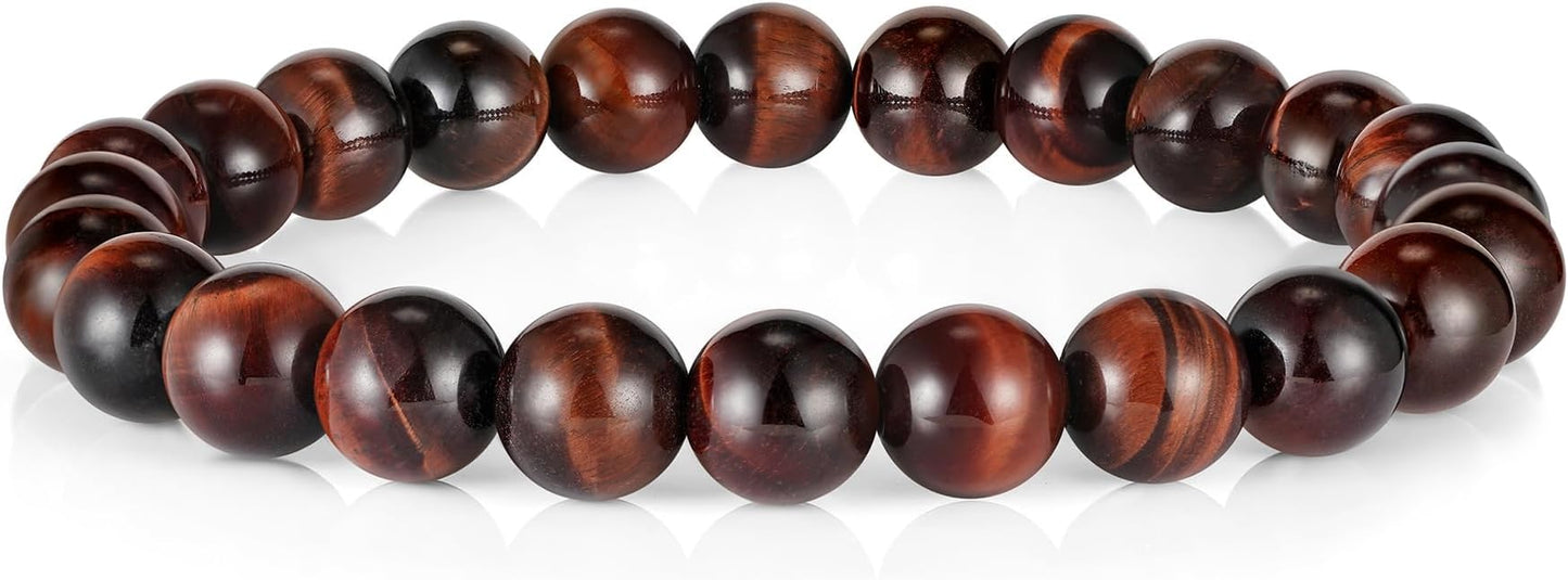 M MOOHAM Mens Bracelet - Beaded Natural Stone 8mm Tiger Eye Matte Agate Lava Rock Bracelets for Men Teen Boys Grandpa Dad Birthday Gifts Jewelry