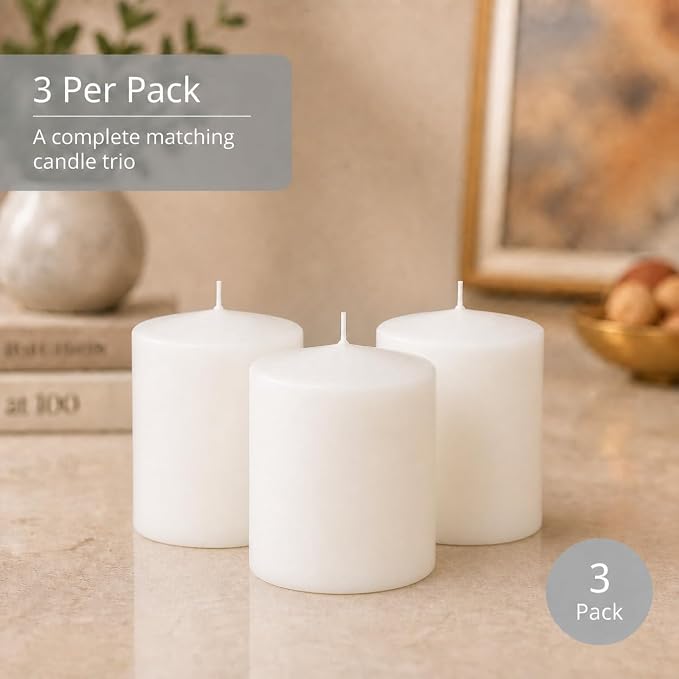 yummi 3" x 4" White Round Pillar Candles - 3 per Pack