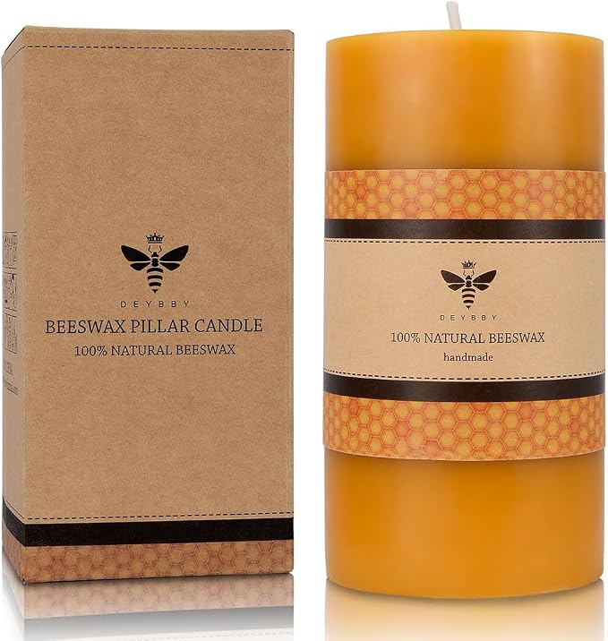 DEYBBY 3x6 inch Natural Beeswax Pillar Candle for Women, Smokeless Dripless Pure Organic Beeswax Candle with Natural Scent for Blackout Home Decoration Bath Relaxation（Yellow）