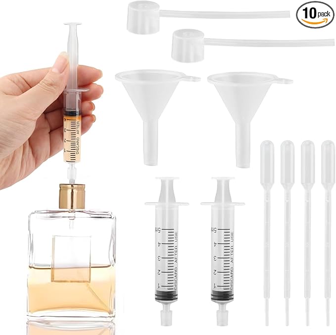 Perfume Refill Tool Kit, 10pcs Plastic Perfume Dispenser Transfer Pump Set, Cosmetic Dispenser Syringes Extractor Tool for Travel Fragrance Sample Essential Oils(Color:Clear)