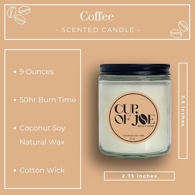 9 oz Coffee Scented Candle, Fresh Espresso Candle, Macchiato Coffee Candles, Large Jar Candles for Women, Gift for Men and Women, Clear Glass