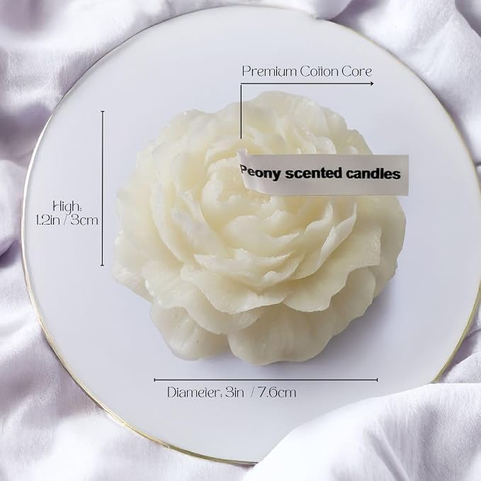 Peony Flower Shaped Candle with Scent, Soy Wax Blend Aromatherapy Candle, Gift Candle, Gifts for Women, Candles for spa, Yoga, Stress Relief, Meditation, Wedding, Home Decor, Relaxation (White)
