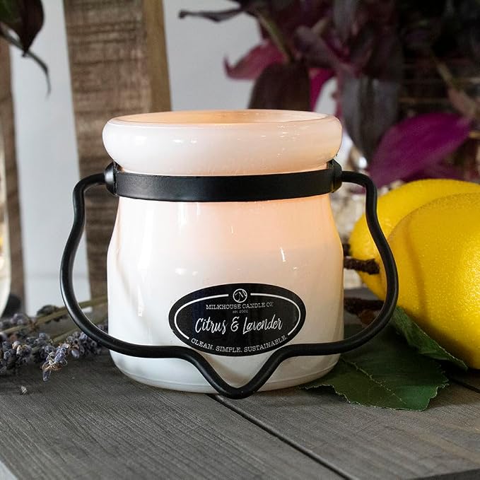 Milkhouse Candle Company Citrus & Lavender Soy Candle - Tart Citrus | Lavender Buds | Soft Herbal Undertones Scented - 5 oz Cream Jar with Lid, 35+ Hour Burn Time, Made in the USA