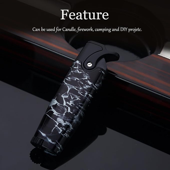 HONEST Butane Torch Lighters Pocket Lighter Adjustable and Refillable Gas Lighter for Candle Kitchen Fireplace Fireworks Without Gas (Black Crackle)