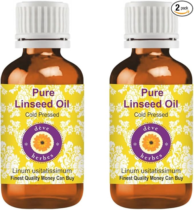 Deve Herbes Linseed Oil (Linum usitatissimum) | Cold Pressed | Pure | Natural | Undiluted | For Diluting Essential oils | For Skin & Massage | Non-Sticky| Lightweight| Men & Women | 50ml X 2 (3.38 oz)