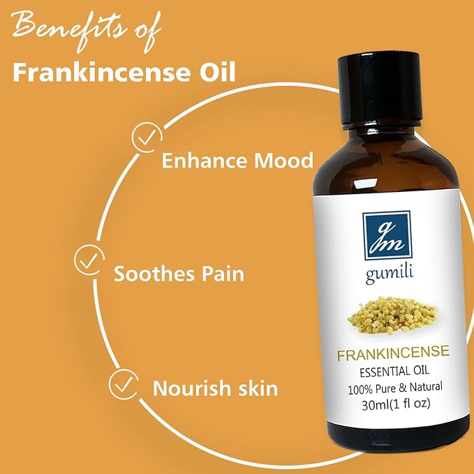 GM Gumili Frankincense and Myrrh Essential Oil Set, 2 Pack x 30ml, 100% Pure Undiluted Essential Oils for Diffuser, Aromatherapy, Meditation & Skin Care