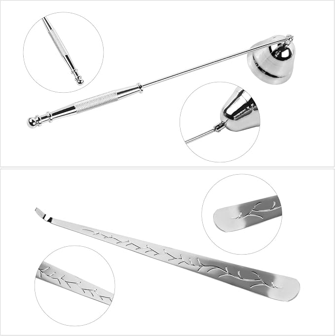 3 in 1 Candle Accessory Set Included Stainless Steel Candle Wick Trimmer,Candle Snuffer,Candle Wick Dipper, Candle Cutter Tool Kit, Silver - 3 Pcs Set