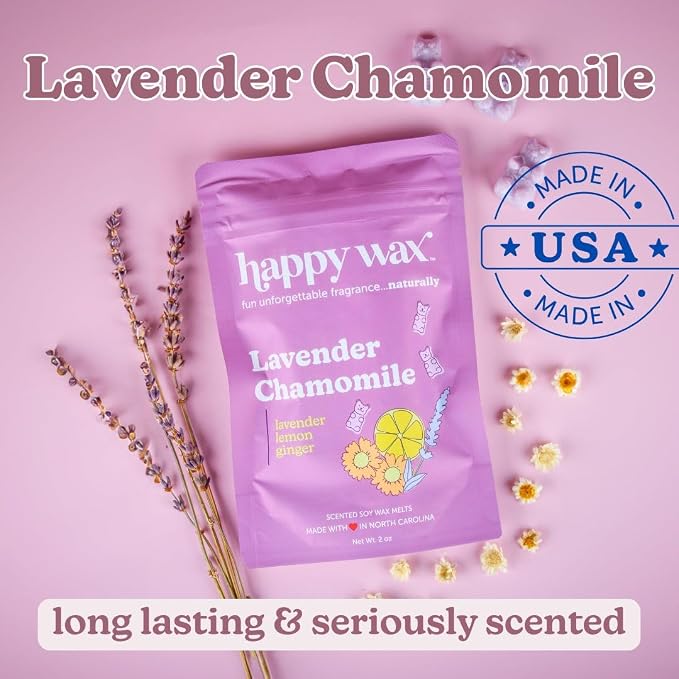 Happy Wax Lavender Lovers Collection Scented Natural, Non Toxic Soy Wax Melts – 6 Total Oz. - Includes: Lavender Cactus, Lavender Chamomile and Calming Lavender