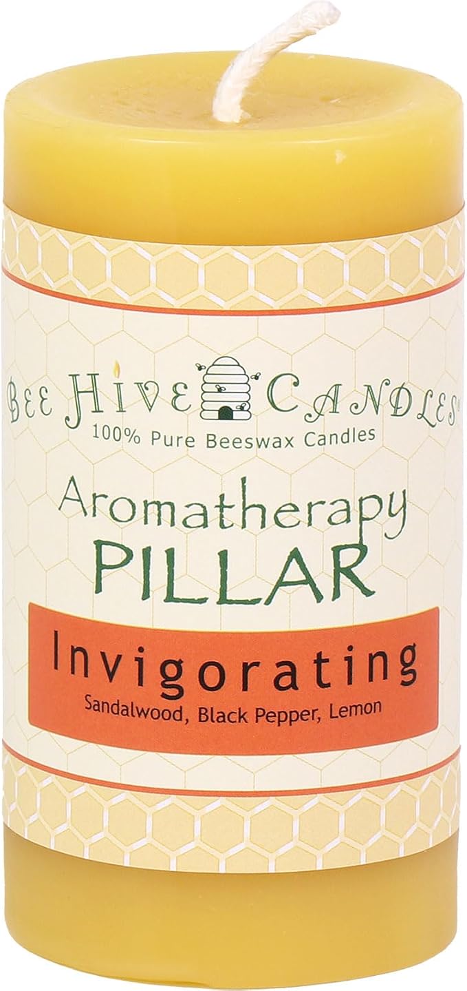 Bee Hive Candles 100% Pure Beeswax Aromatherapy Pillar Candle (2" x 3", Invigorating)