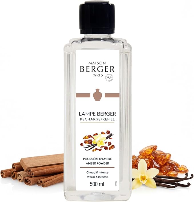 MAISON BERGER Lampe Berger Refill, 500 ml, Amber Powder | Catalytic Lamp Fragrance Refill, Helps Neutralize Odors, ~80 h Fragrance Diffusion, Made in France