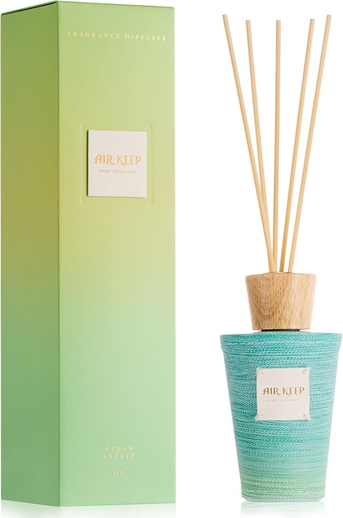 Airkeep Reed Diffuser Set, Ocean Breeze 5.1 fl oz (150 ml), Long Lasting Home Fragrance with Reed Diffuser Sticks, Decorative Room Diffuser for Bathroom, Bedroom, Living Room & Office