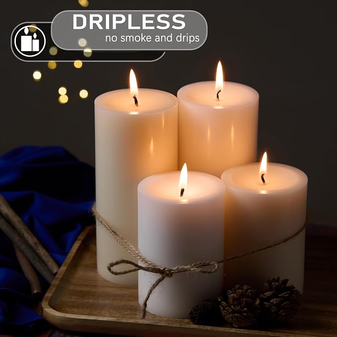 Set of 12 Ivory Pillar Candles - 2.8x6 inch Hand-Poured Large Pillar Candle | 75 Hours Burn Time | Unscented Candles | Dripless and Smokeless | Perfect for Wedding, Parties, Spas, Home Decor