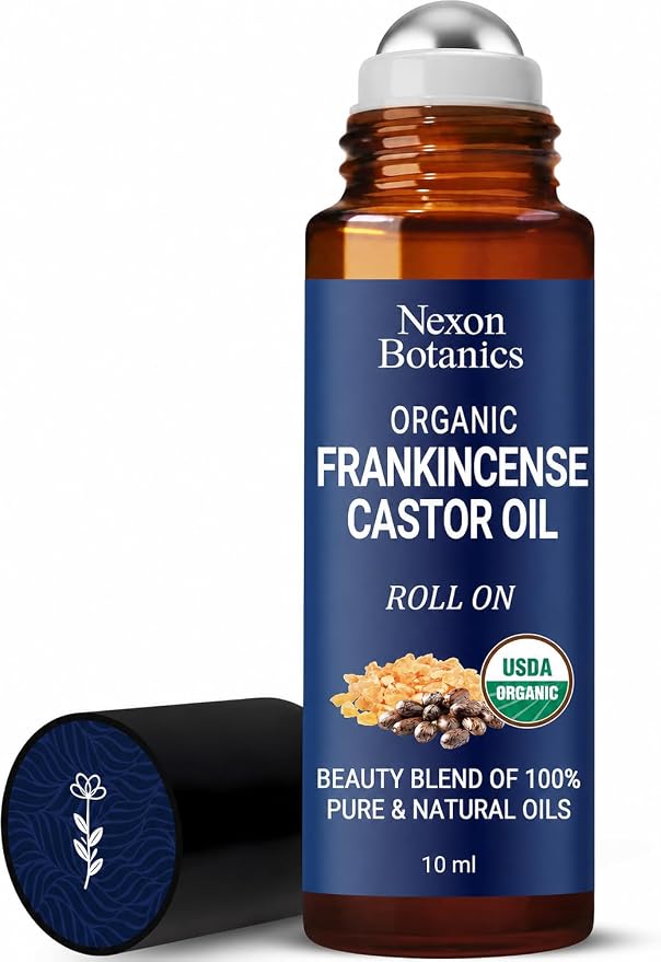 Organic Castor Oil and Frankincense Eye Roller 10 ml - Natural Essential Blend for Under Eye Puffiness & Fine Lines - Lightweight Roll On - Nexon Botanics