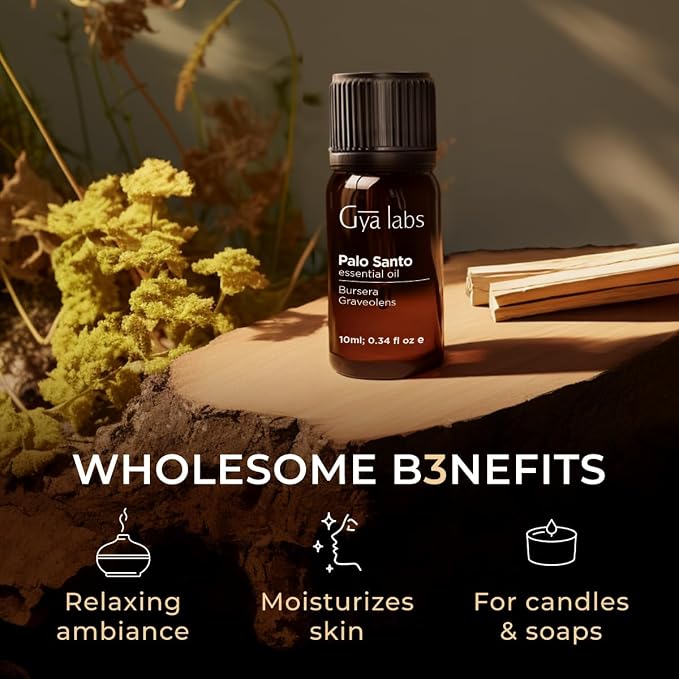 100% Pure Palo Santo Essential Oil - 0.34 Fl Oz - Palo Santo Oil for Hair, Skin, Diffuser, Aromatherapy & DIY Candle Making Scent