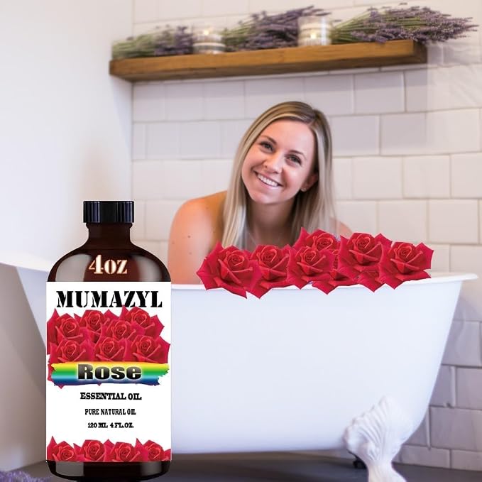 Rose Essential Oil, Rose Oil 4 Fl Oz 120ML for Diffuser Humidifier Yoga Cleaning DIY Candle Soap Making Valentine's Day Gift MUMAZYL Essential Oils